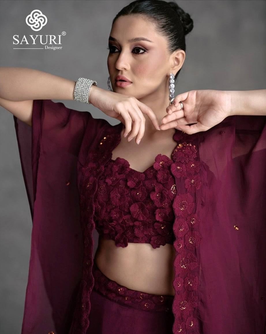 Merlot Muse – Burgundy Floral Lehenga Set
