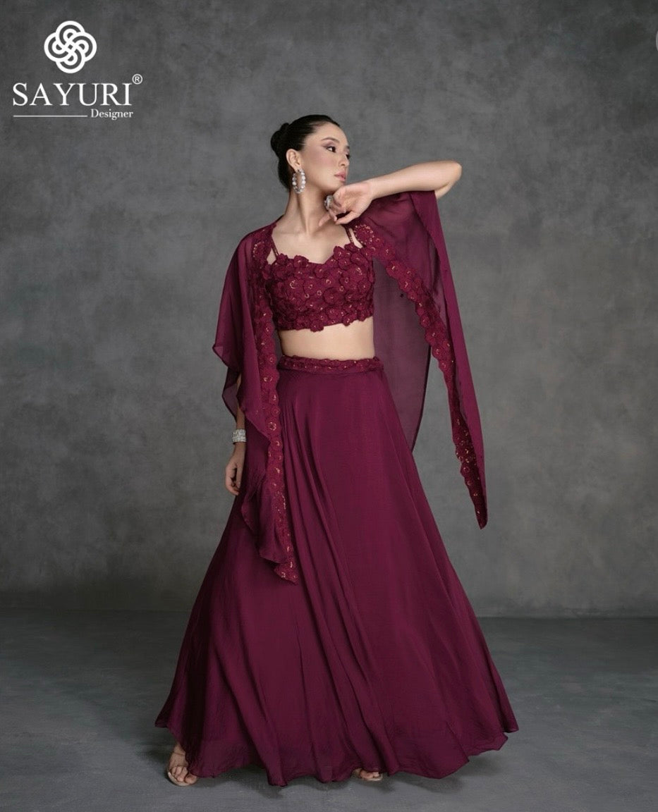 Merlot Muse – Burgundy Floral Lehenga Set