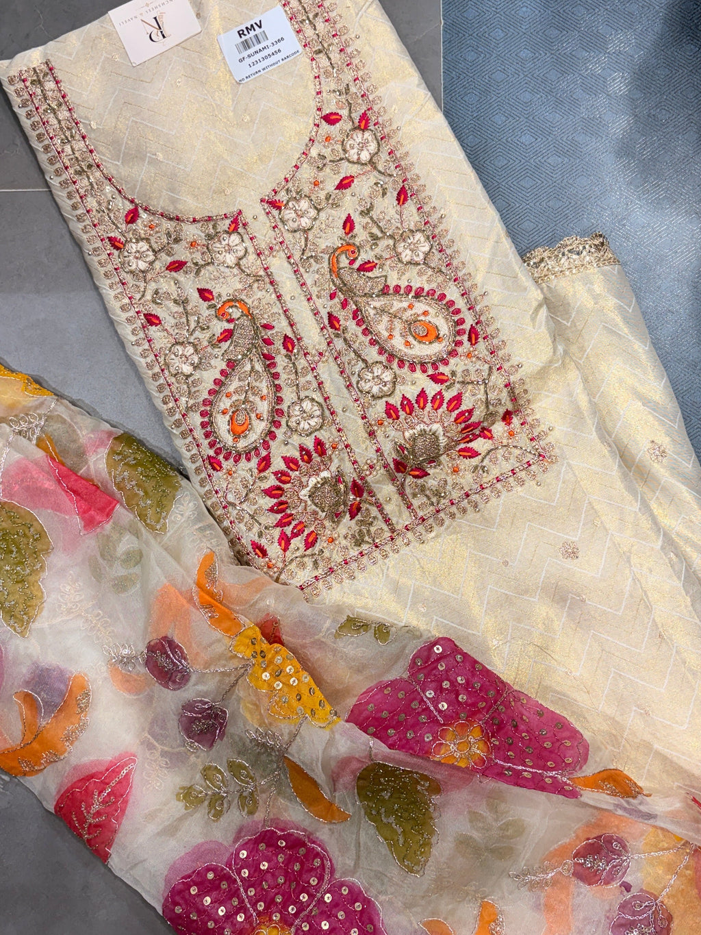 Ivory Peacock Embroidered Suit Set