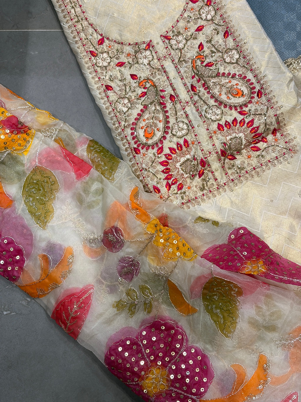 Ivory Peacock Embroidered Suit Set