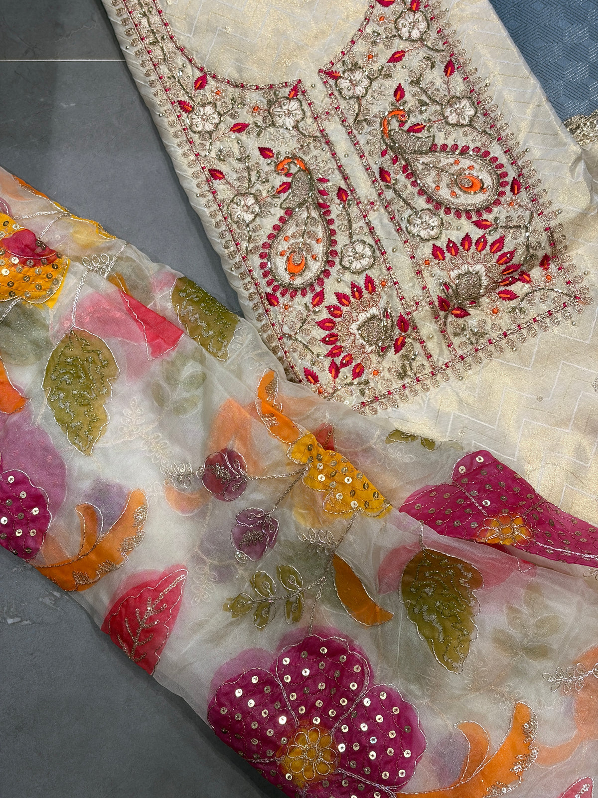 Ivory Peacock Embroidered Suit Set