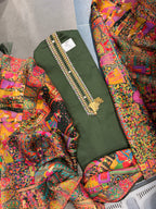 Olive Green Multicolour Printed Dupatta Suit Set