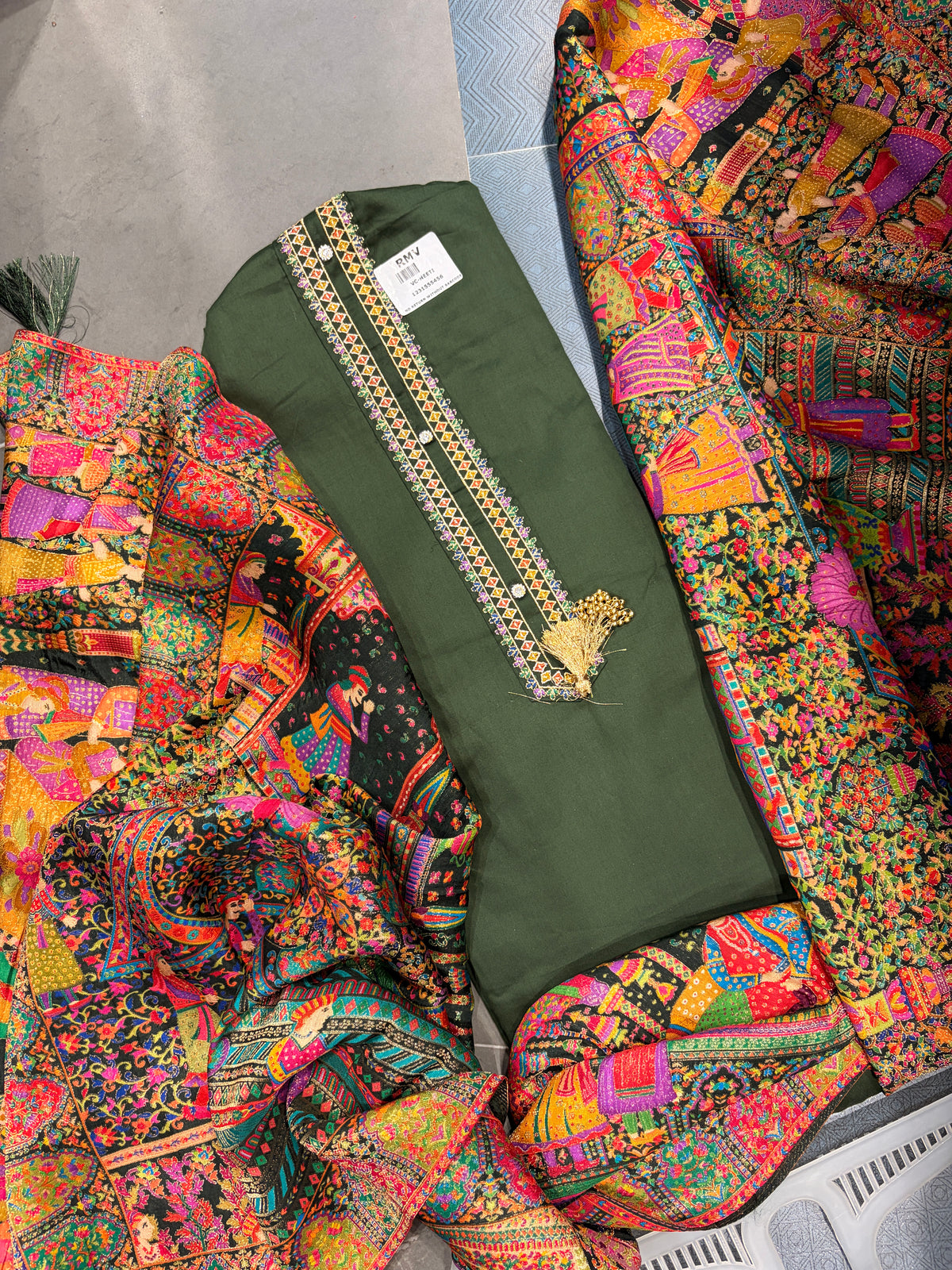Olive Green Multicolour Printed Dupatta Suit Set