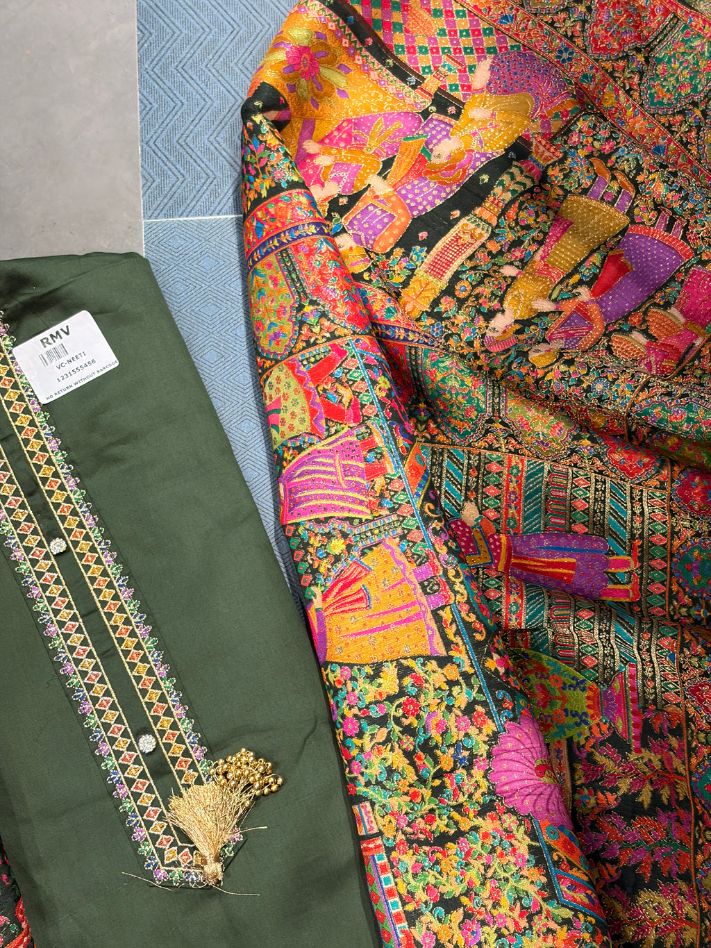 Olive Green Multicolour Printed Dupatta Suit Set