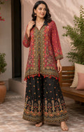 Rust Maroon Printed Jacket Co-ord Set