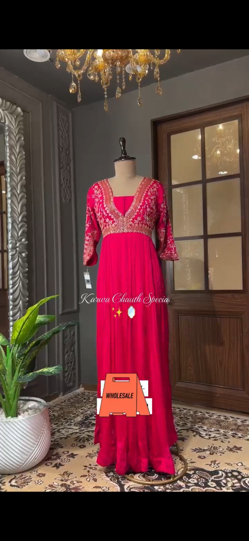 Fuchsia Gold-Embroidered Anarkali Gown
