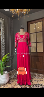 Fuchsia Gold-Embroidered Anarkali Gown