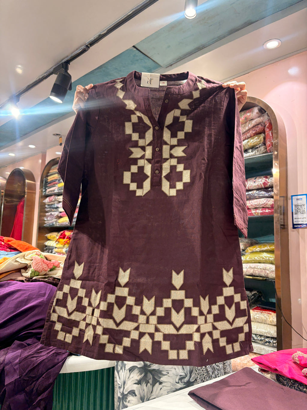 Burgundy Geometric Embroidered Kurta Set Description: Elevate your everyday ethnic style with this