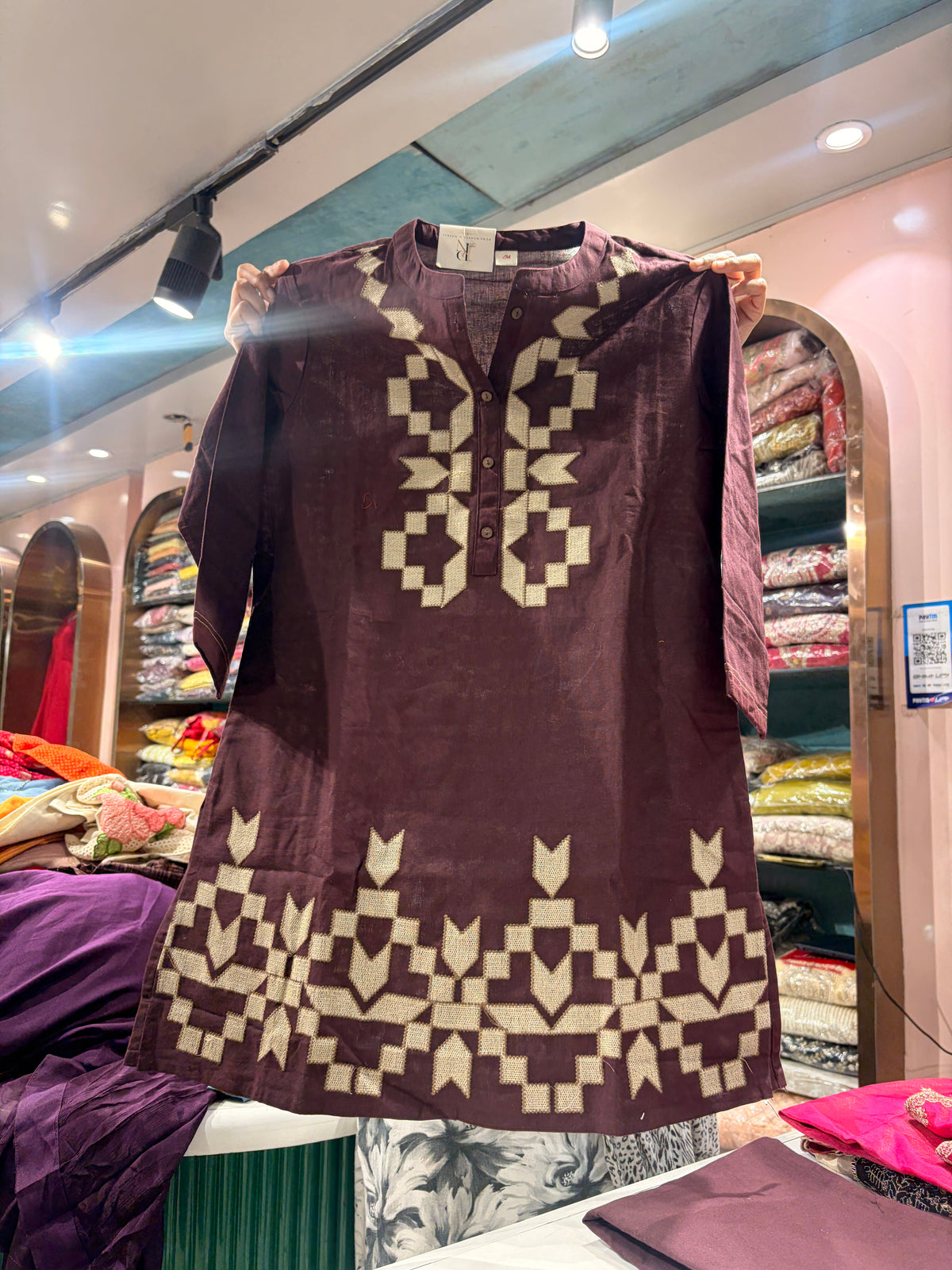 Burgundy Geometric Embroidered Kurta Set Description: Elevate your everyday ethnic style with this