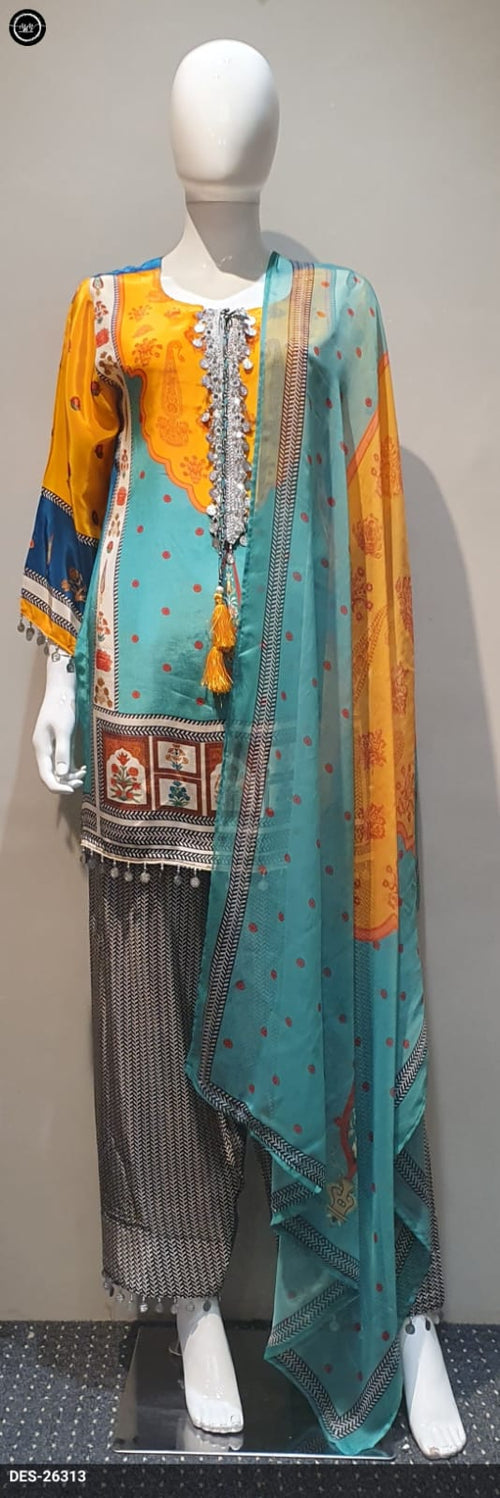 Aqua Sunshine – Printed Kurta Palazzo Set