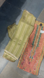 Dusty Rose Embroidered Suit with Olive Striped Dupatta