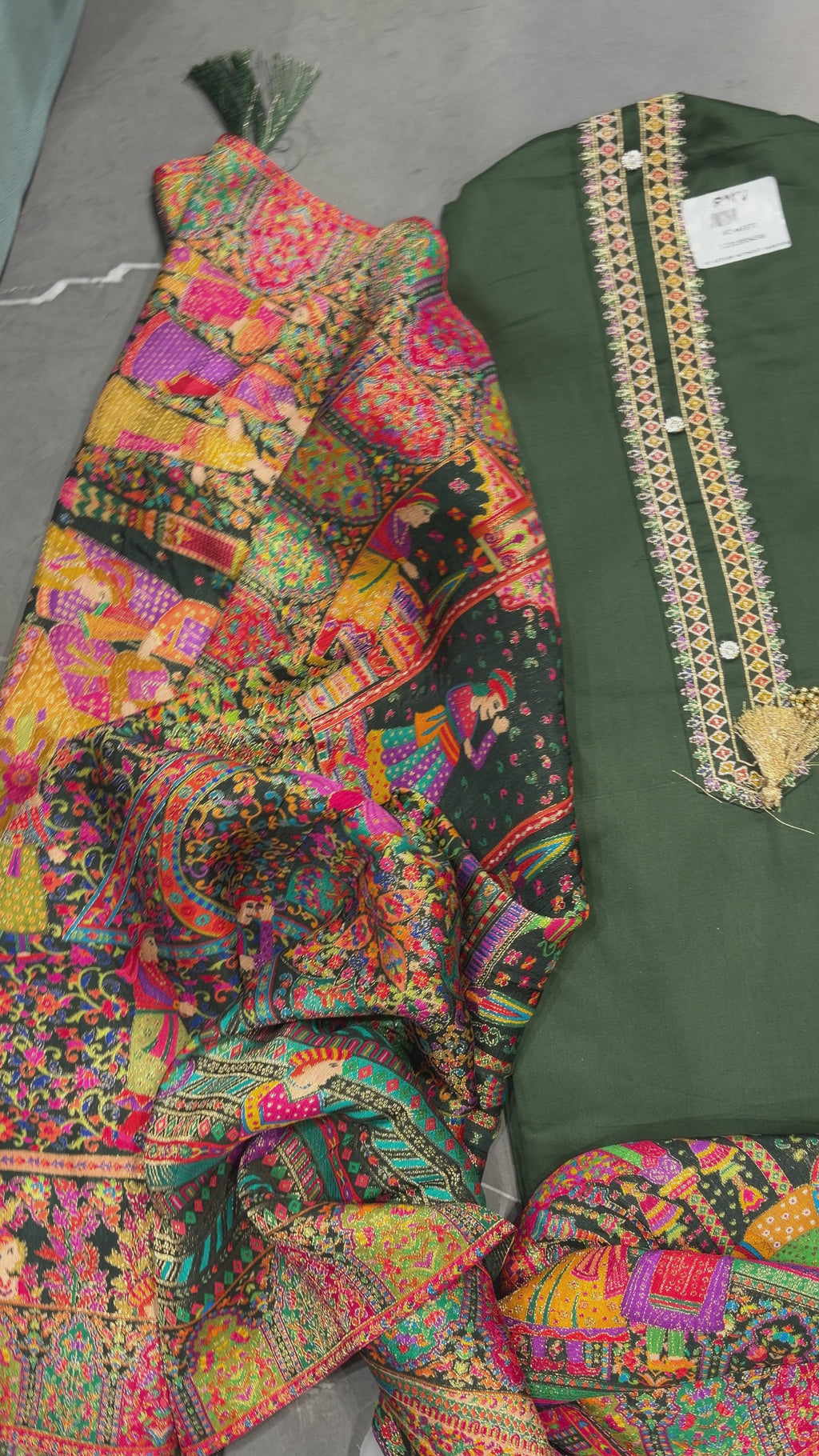 Olive Green Multicolour Printed Dupatta Suit Set