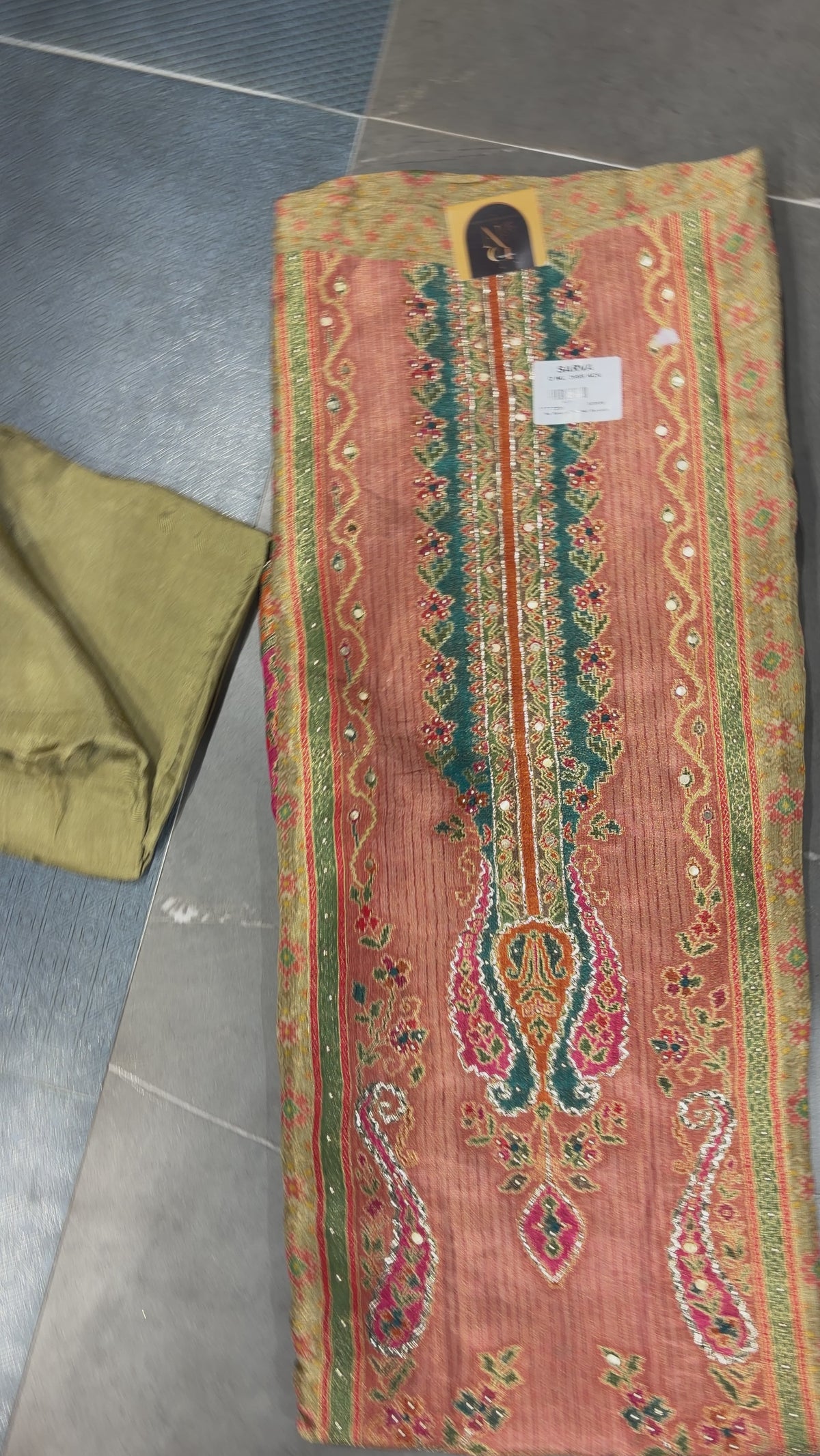 Dusty Rose Embroidered Suit with Olive Striped Dupatta